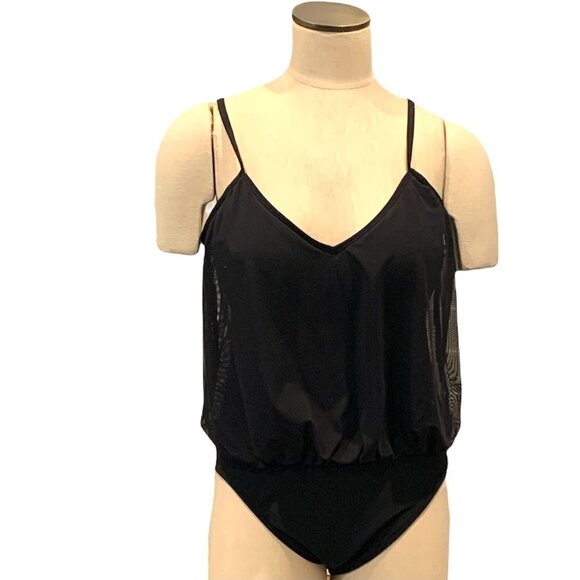 SHAPE FX SWIM One-Piece Blouson Style Bathing Swimsuit Plus Sz 14 Black #207C - Picture 1 of 7